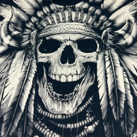 Y2K Native Indigenous Ghost Extra Large Black White Mega Print Short Sleeve Tee - Picture 4 of 12